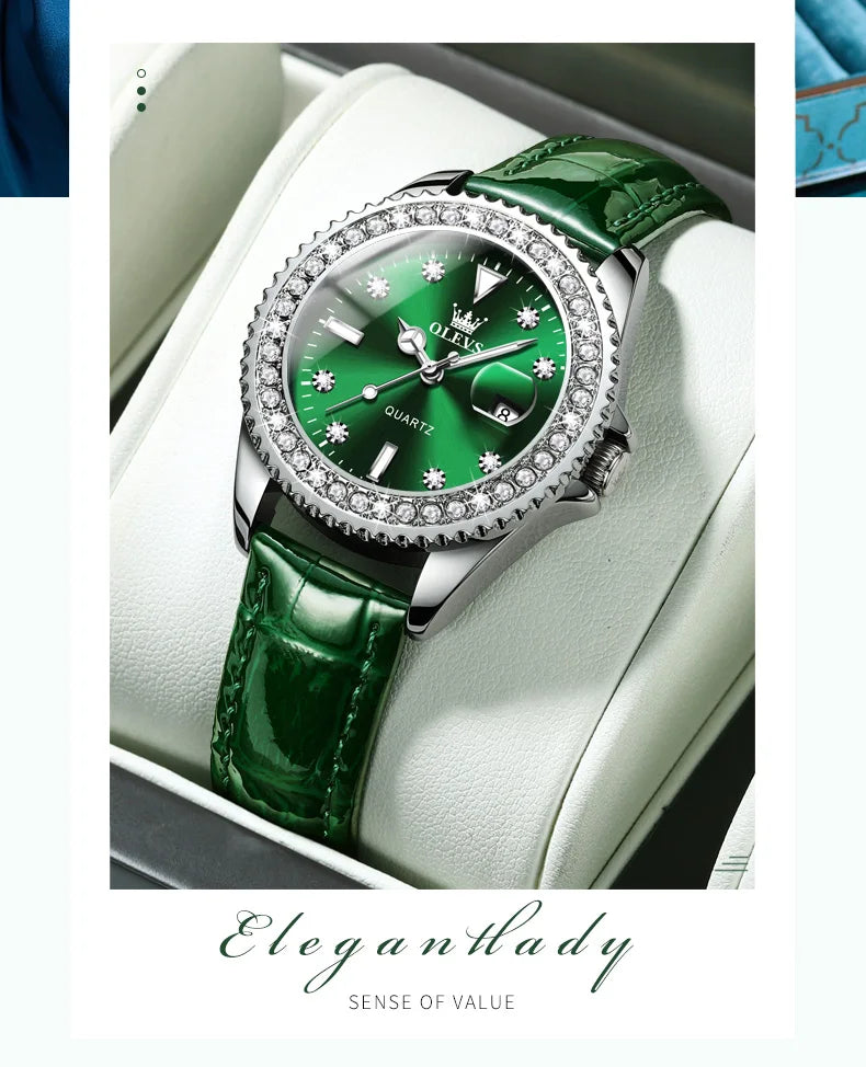 ساعة OLEVS 9945 النسائية - ساعة فاخرة من الفولاذ بتقويم ألماسي