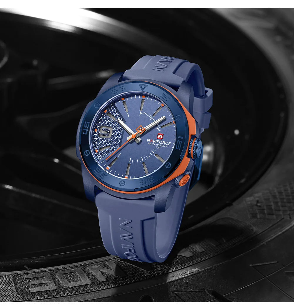 Montre de luxe pour homme NAVIFORCE, mouvement à quartz, bracelet en silicone, étanche à 50 m, aiguilles lumineuses, mouvement japonais, montre-bracelet sport pour homme