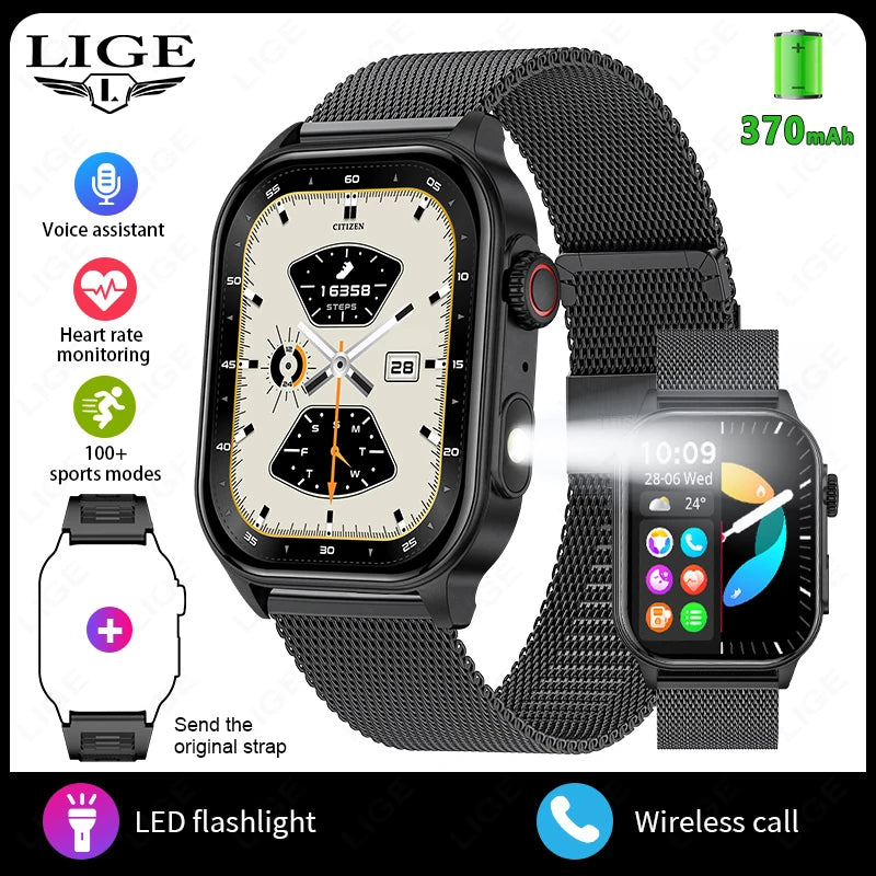 LIGE Smart Watch - 2.01" HD Display AI Voice Bluetooth Call Health Monitor
