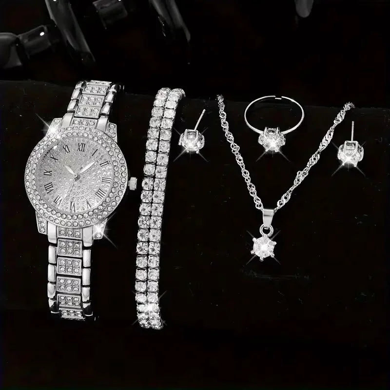 Coffret de 6 montres de luxe pour femmes, ornées de cristaux et de strass, à quartz.