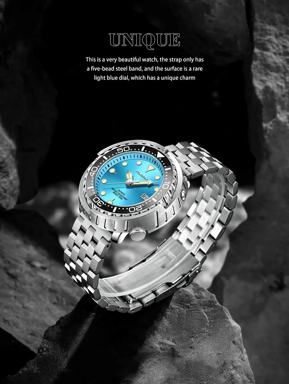 Montre homme FOXBOXE à quartz, style sport décontracté, étanche 5 ATM, avec affichage lumineux et lunette en acier, date.