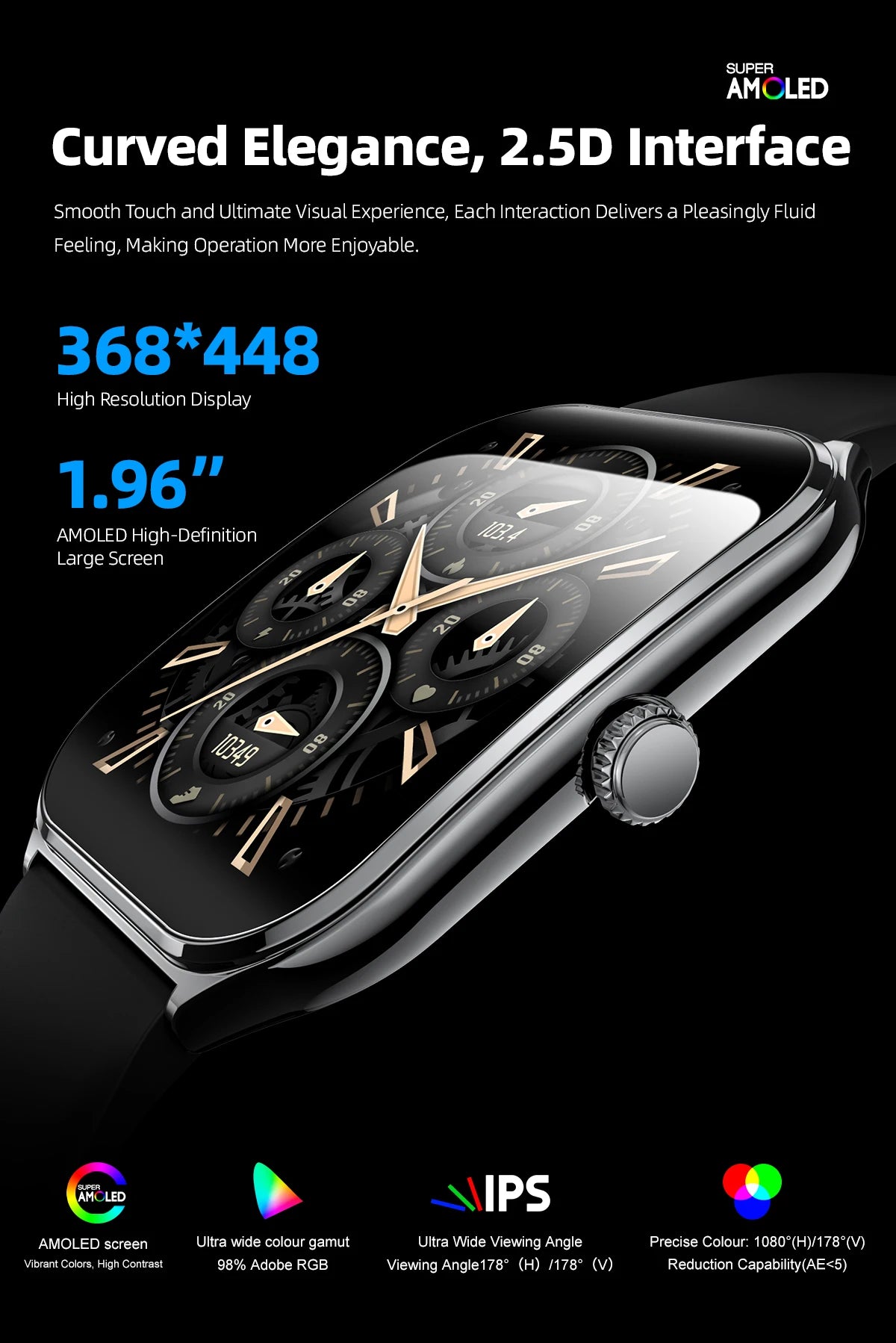 LIGE Ultra Thin Smart Watch - 1.96" AMOLED Curved Display BT Call Heart Rate