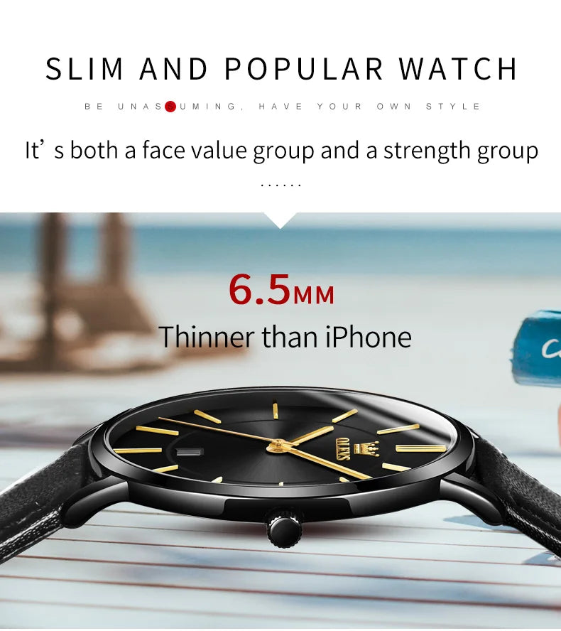 Montre à quartz OLEVS 5869 pour homme, ultra-fine (6,5 mm), minimaliste, étanche, avec date, idéale pour les affaires. Montre-bracelet simple et élégante pour homme.