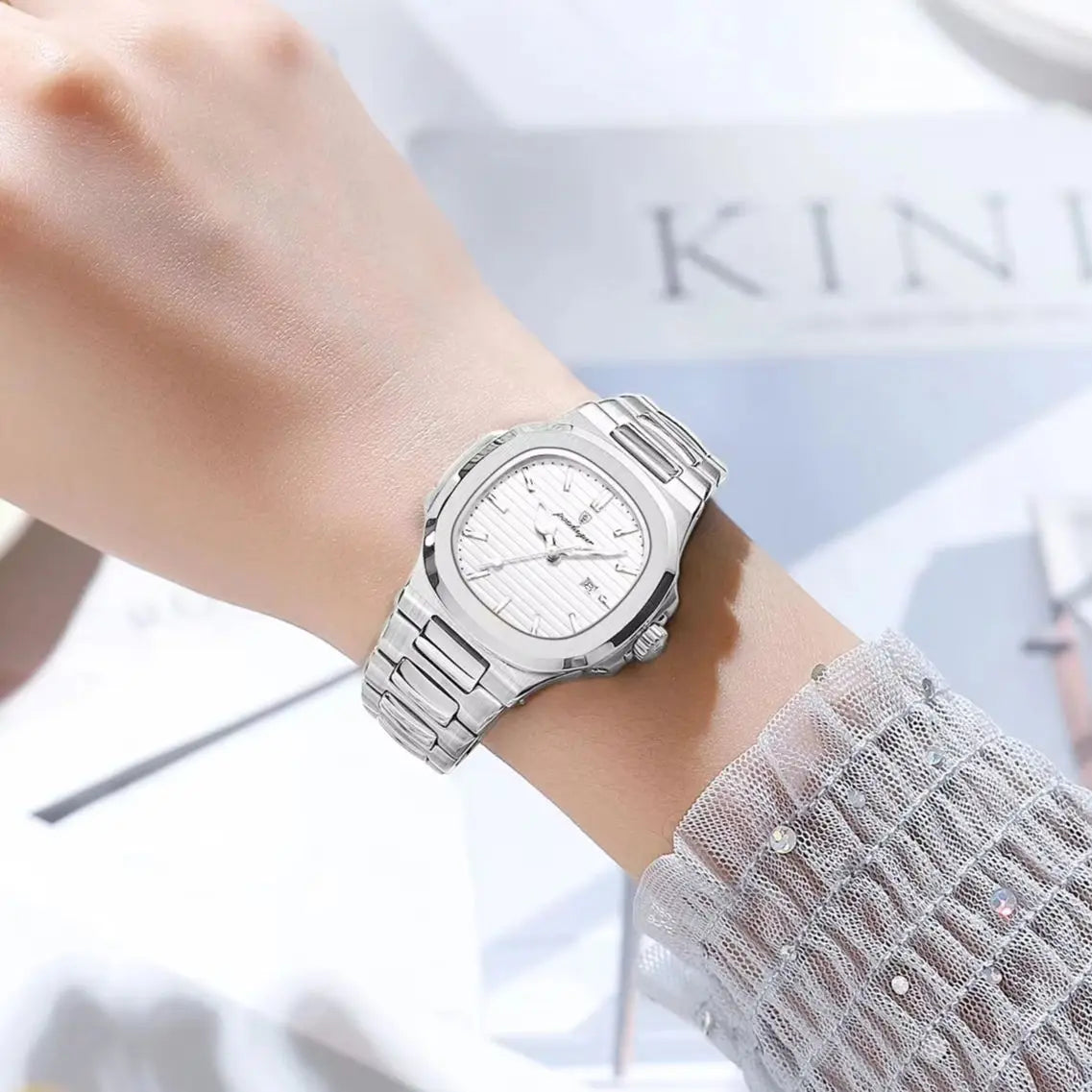 ساعة POEDAGAR النسائية - ساعة كوارتز فولاذية مضيئة مقاومة للماء