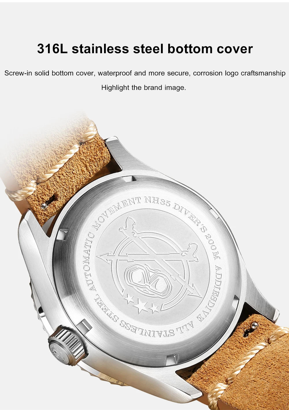 ساعة يد ADDIESDIVE Business Vintage Leather مقاومة للماء أوتوماتيكية ميكانيكية من الفولاذ للرجال ساعة كاجوال أوروبية أمريكية