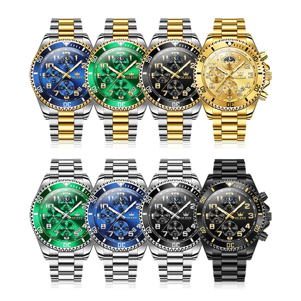 ساعات OLEVS 2926 للرجال ماركة أزياء جديدة فاخرة كوارتز ساعة بثلاثة موانئ صغيرة من الفولاذ المقاوم للصدأ ومقاومة للماء كرونوغراف