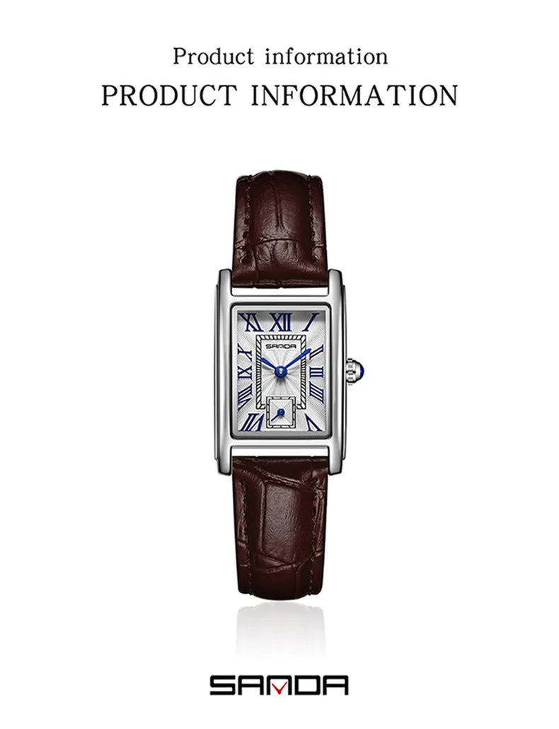 ساعة SANDA 1116 النسائية - ساعة كوارتز مستطيلة مقاومة للماء