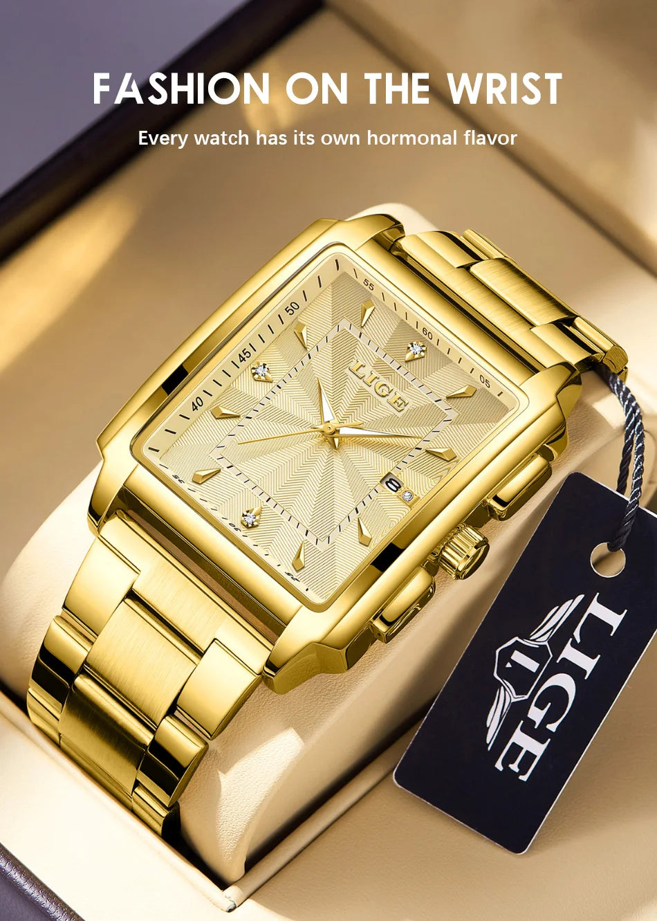 ساعة LIGE العصرية للأعمال للرجال، ساعة رياضية مربعة مقاومة للماء للرجال، علامة تجارية فاخرة، ساعة كوارتز عسكرية كرونوغراف