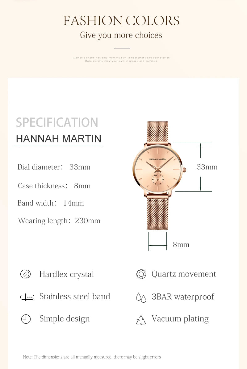 Montre femme Hannah Martin 2025 - Montre habillée en acier inoxydable et maille