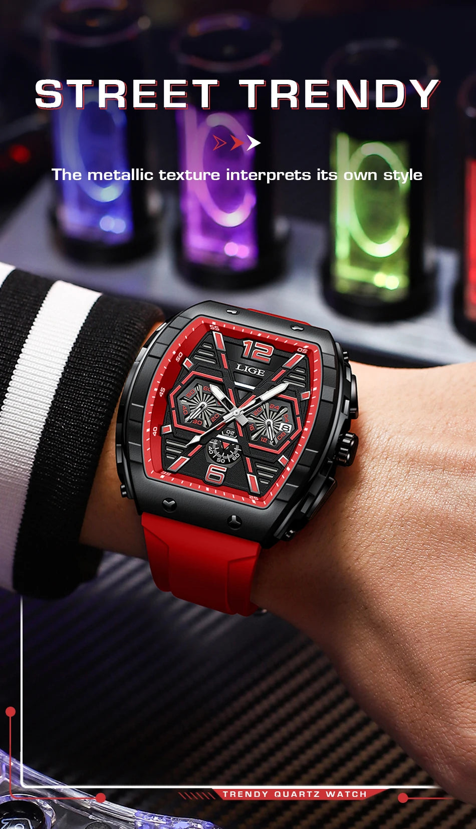 ساعة يد كوارتز فاخرة مقاومة للماء من LIGE للرجال، ساعة رياضية من السيليكون، مضيئة، مقاومة للماء، ساعات رجالية Relogio Masculino