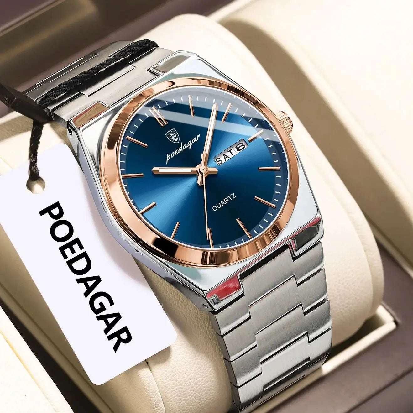 ساعة رجالية ماركة POEDAGAR للأزياء من الفولاذ المقاوم للصدأ مقاومة للماء ومضيئة للرجال ساعة تاريخ الأسبوع ساعات عمل كوارتز للرجال Reloj