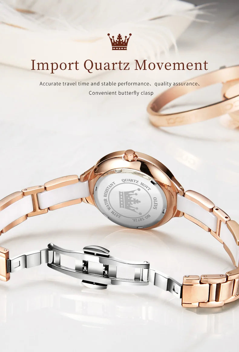 ساعة OLEVS النسائية - ساعة يد كوارتز سيراميك مقاومة للماء