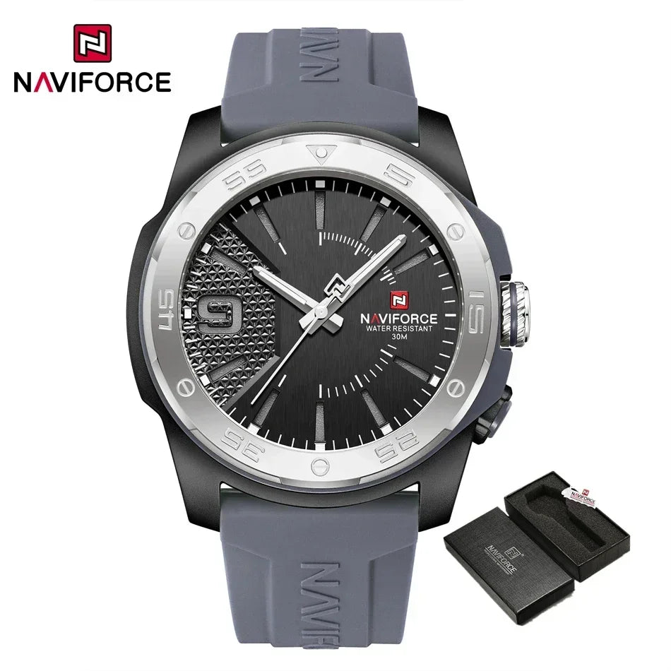 Montre de luxe pour homme NAVIFORCE, mouvement à quartz, bracelet en silicone, étanche à 50 m, aiguilles lumineuses, mouvement japonais, montre-bracelet sport pour homme