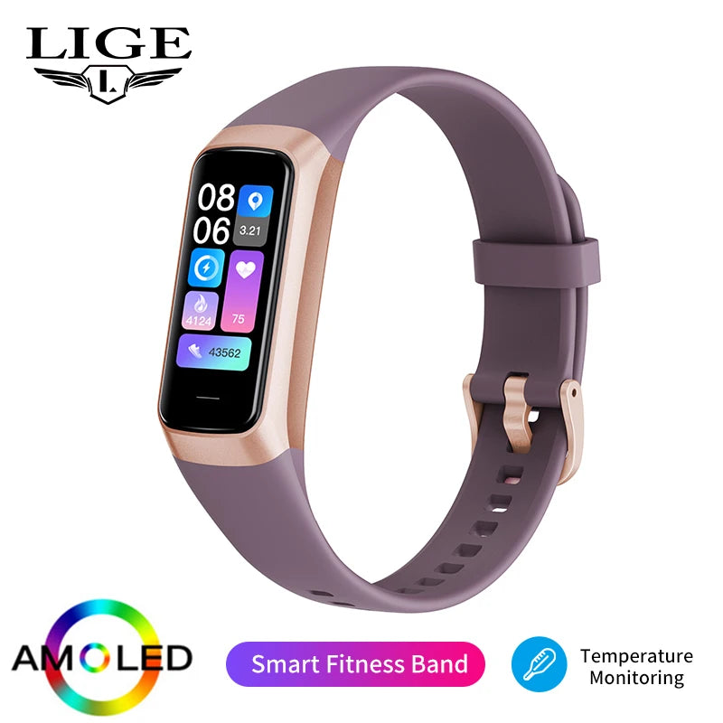 LIGE Smart Bracelet - 1.1" AMOLED Heart Rate Waterproof Body Temperature Tracker