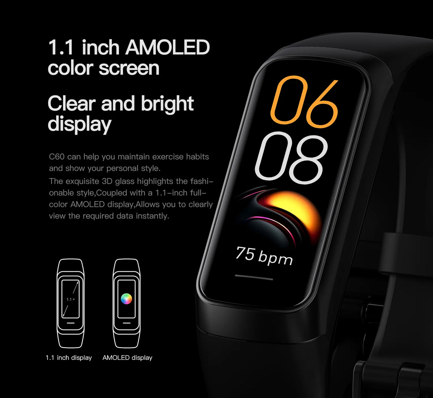LIGE Smart Bracelet - 1.1" AMOLED Heart Rate Waterproof Body Temperature Tracker