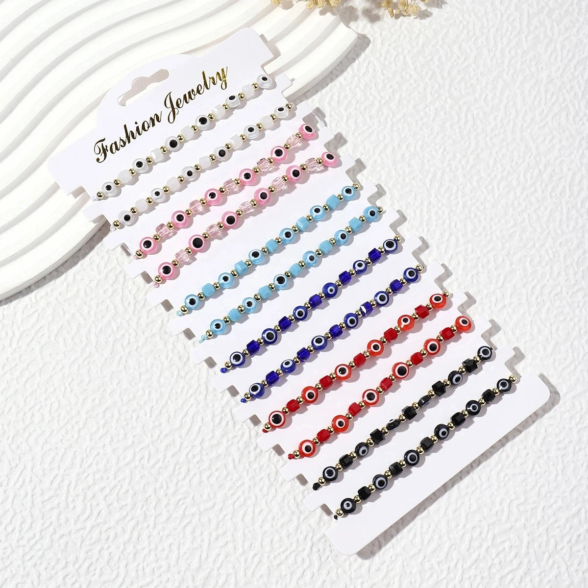 مجموعة أساور كريستال عين الشر - 12 قطعة من أساور الصلاة المصنوعة يدويًا