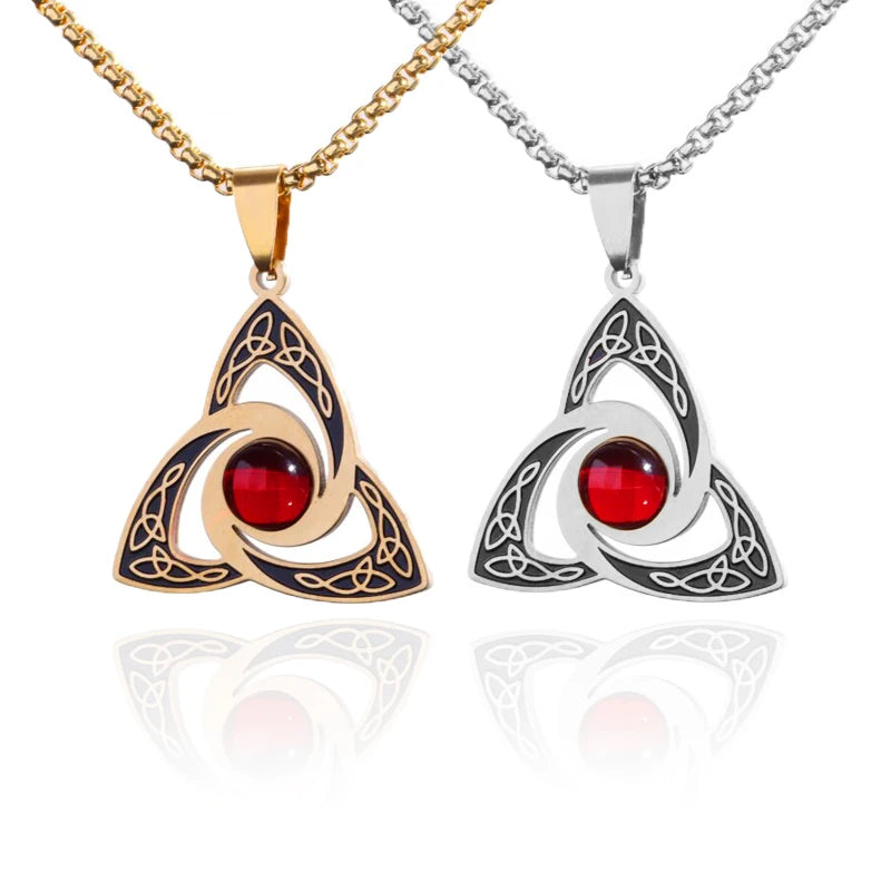 Celtic Trinity Knot Necklace - Irish Red Zircon Stainless Steel Pendant