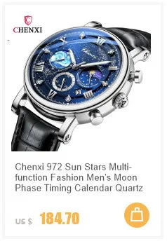 Montre homme CHENXI 973 à quartz, multifonctions, avec phase de lune et date, cadran analogique romain et bracelet en cuir. Idéale comme cadeau.