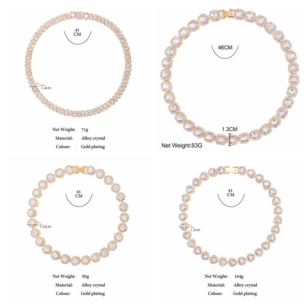 قلادة سلسلة كوبية - سلسلة تنس مرصعة بالزركون الكريستالي المثلج