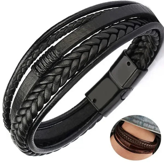 Bracelet en cuir pour homme - Bracelet Delysia King tressé avec fermoir magnétique