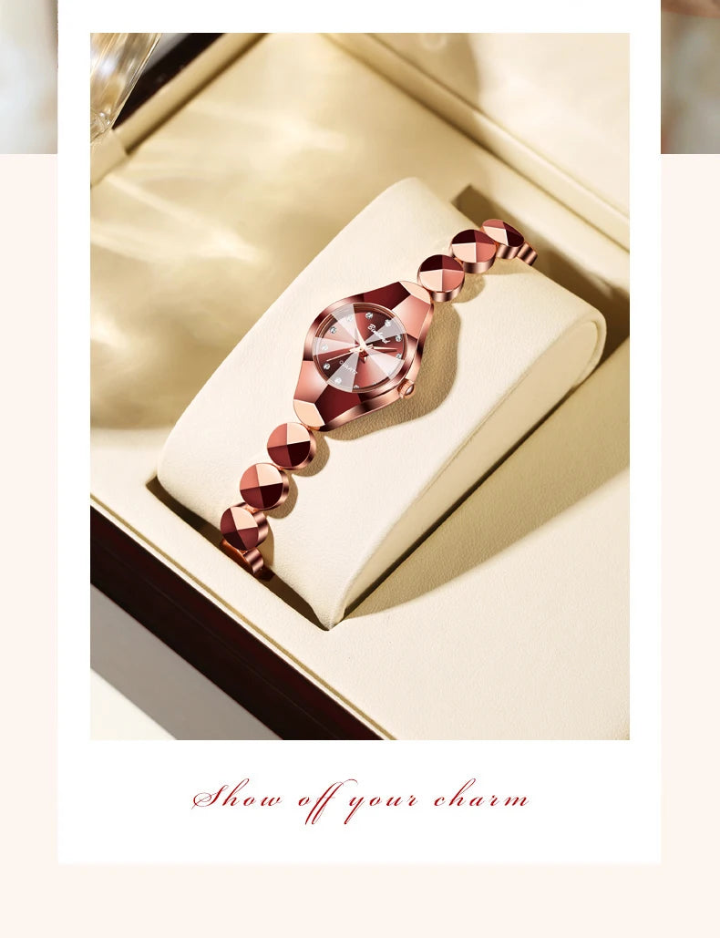 ساعة BINBOND النسائية - سوار فولاذي فاخر مقاوم للماء