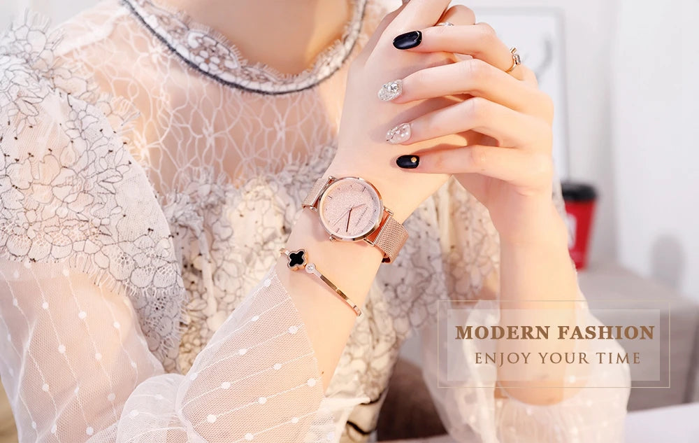 Montre femme Hannah Martin 2025 - Montre de luxe à cadran mat et bracelet en maille