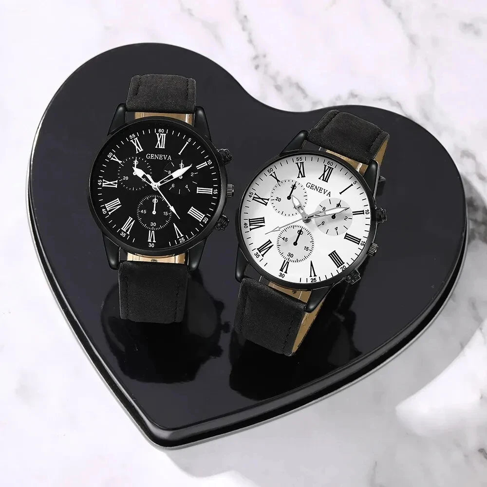Couple Watch Set - 2pcs Fashion Leather Quartz Wristwatches
