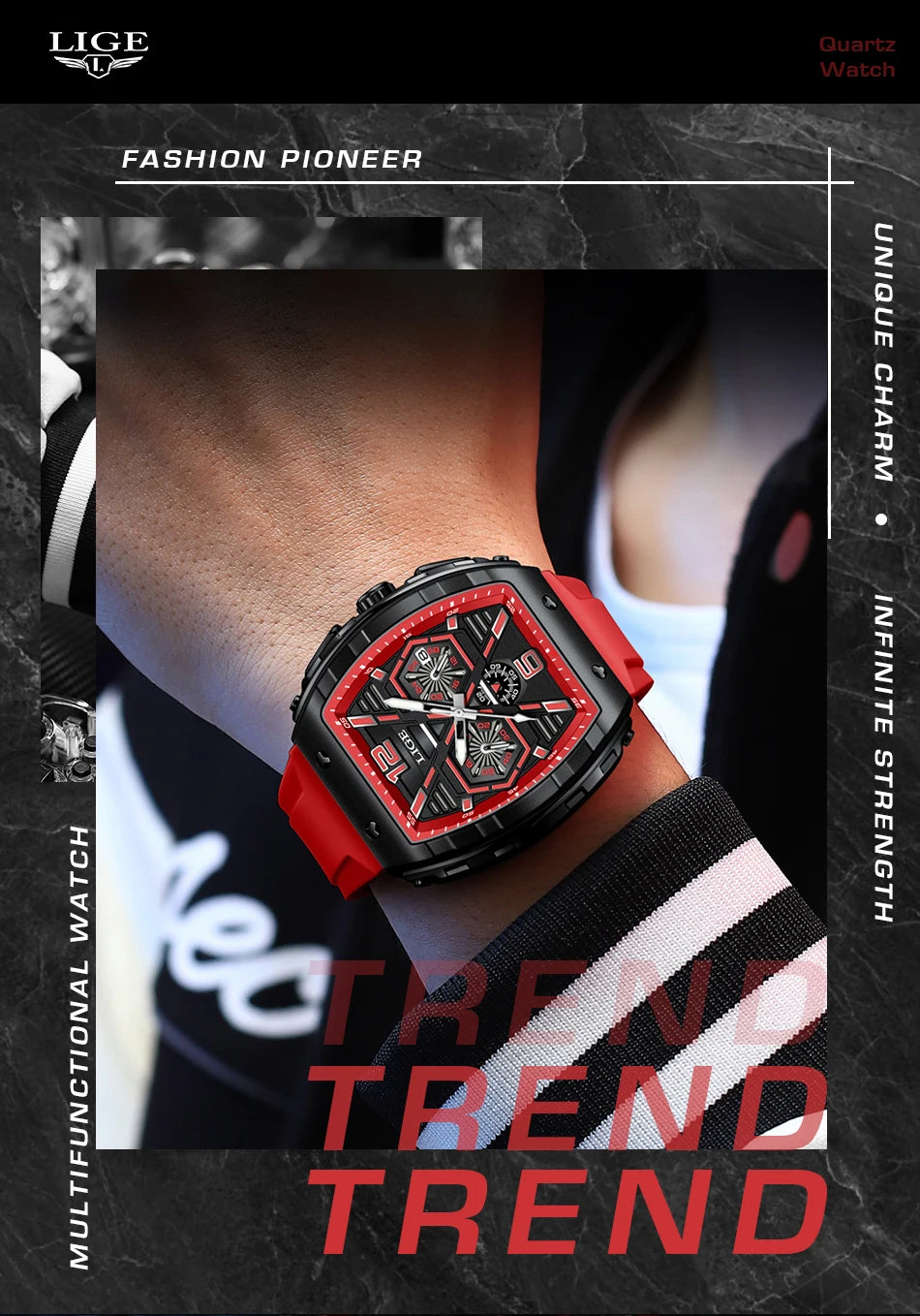 ساعة يد كوارتز فاخرة مقاومة للماء من LIGE للرجال، ساعة رياضية من السيليكون، مضيئة، مقاومة للماء، ساعات رجالية Relogio Masculino