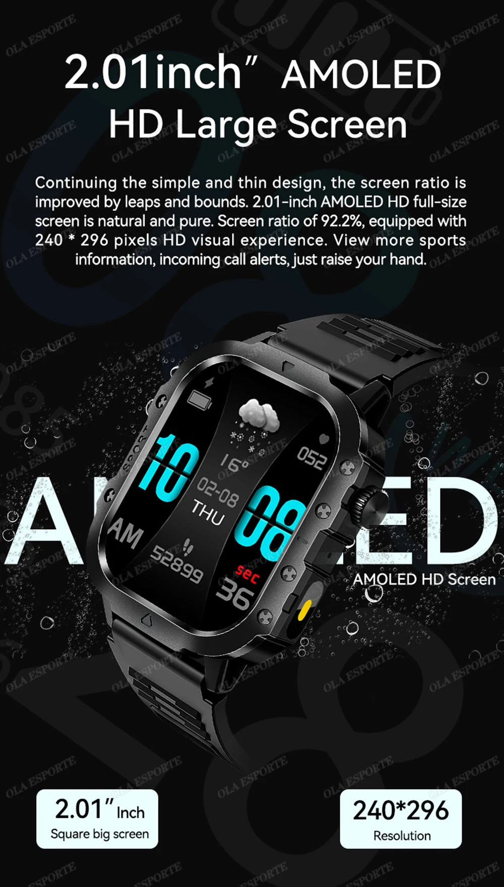 Outdoor Sports Smart Watch - 2.01" HD Screen LED Flashlight GPS Tracker