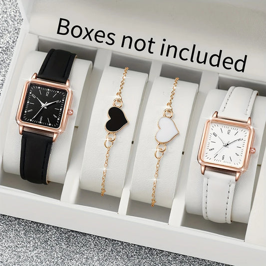 Minimalist Watch Set - 4pcs Luxury Leather Belt Business Quartz Watch