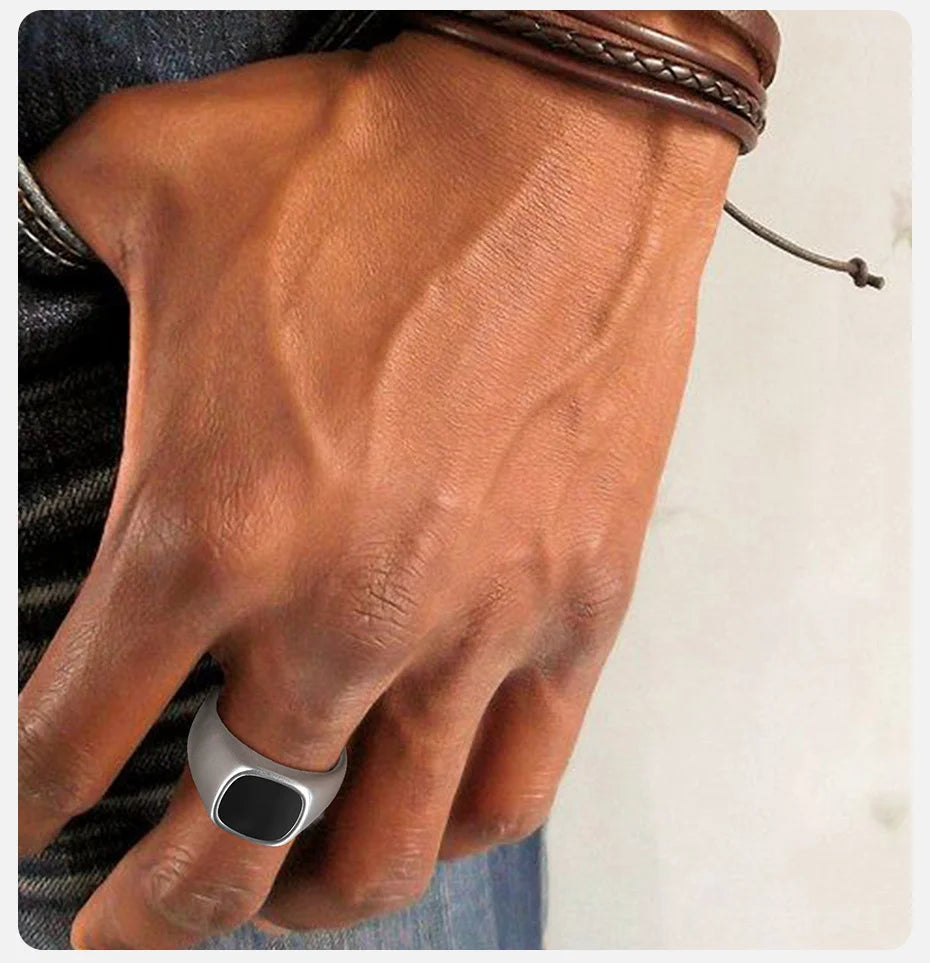 Chevalière pour homme - Vnox 12,5 mm, anneau carré en acier inoxydable noir