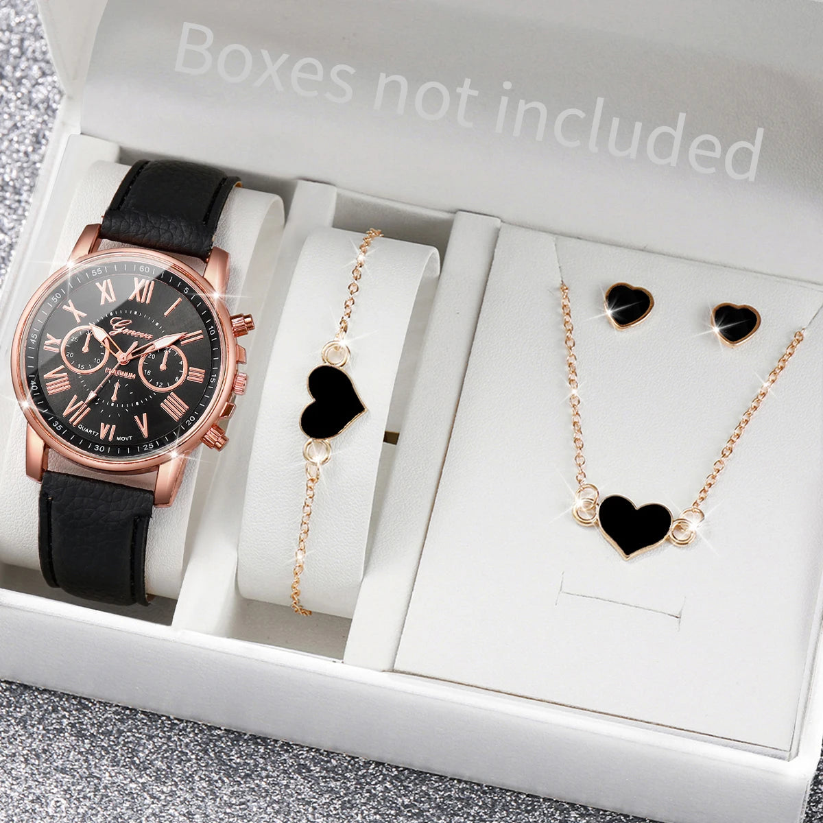 Women's Watch Set - 5/6pcs Heart Rhinestone Leather Band Watches