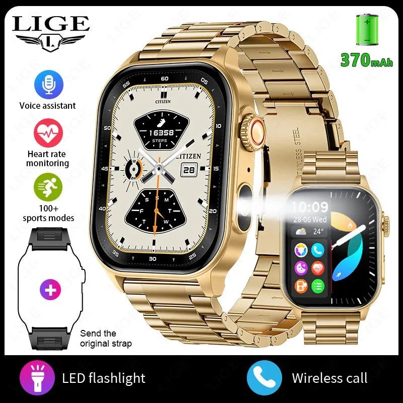 LIGE Smart Watch - 2.01" HD Display AI Voice Bluetooth Call Health Monitor