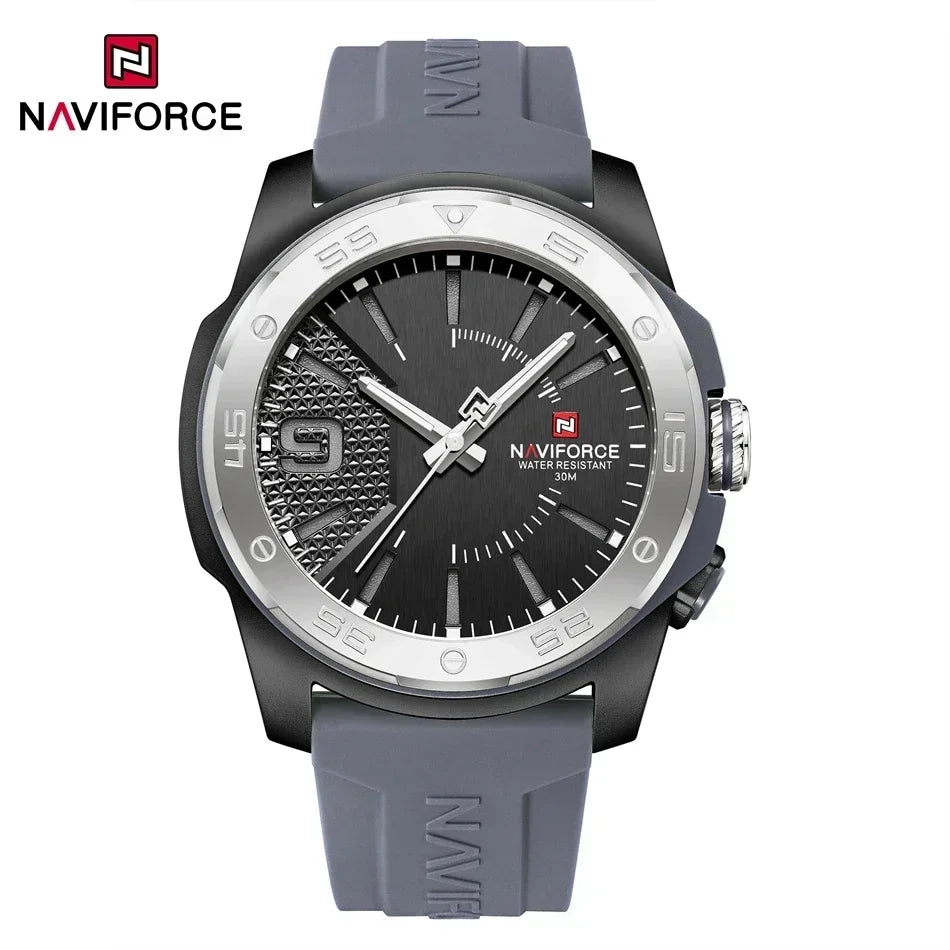 Montre de luxe pour homme NAVIFORCE, mouvement à quartz, bracelet en silicone, étanche à 50 m, aiguilles lumineuses, mouvement japonais, montre-bracelet sport pour homme