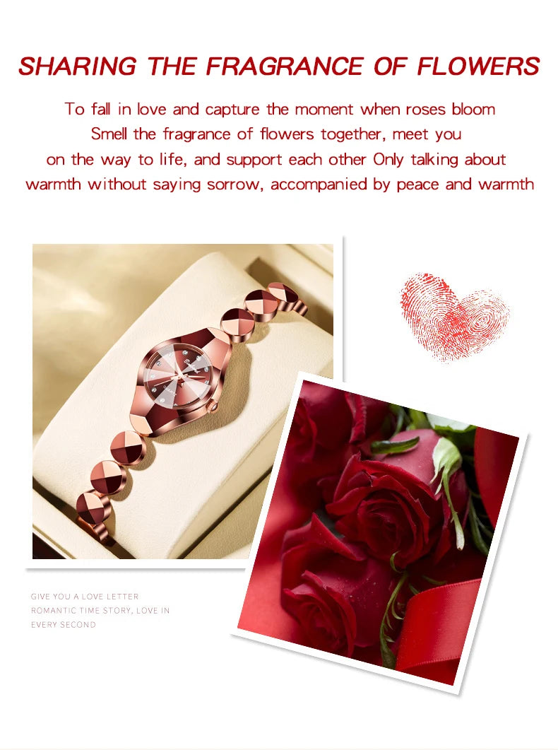 ساعة BINBOND النسائية - سوار فولاذي فاخر مقاوم للماء