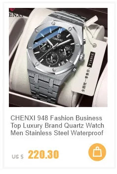 Montre homme CHENXI 973 à quartz, multifonctions, avec phase de lune et date, cadran analogique romain et bracelet en cuir. Idéale comme cadeau.