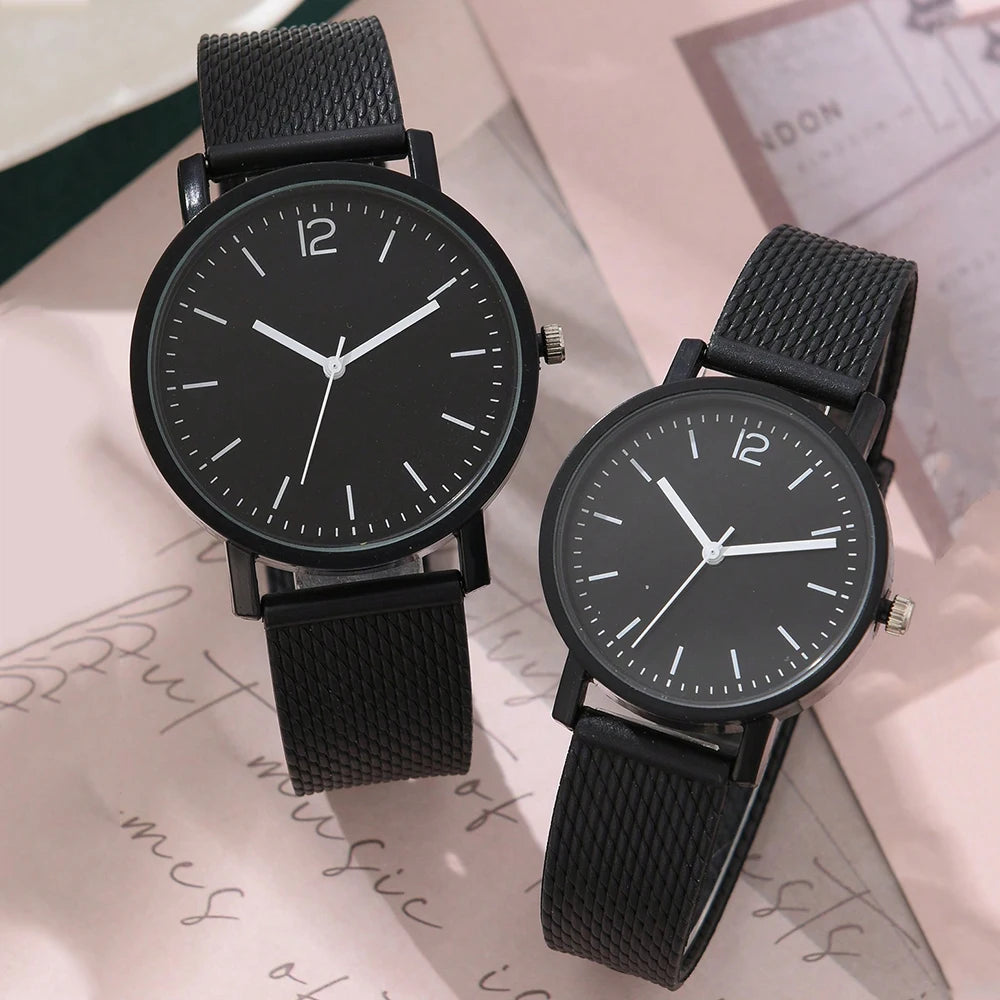 Couple Watch Set - 2pcs Fashion Leather Quartz Wristwatches