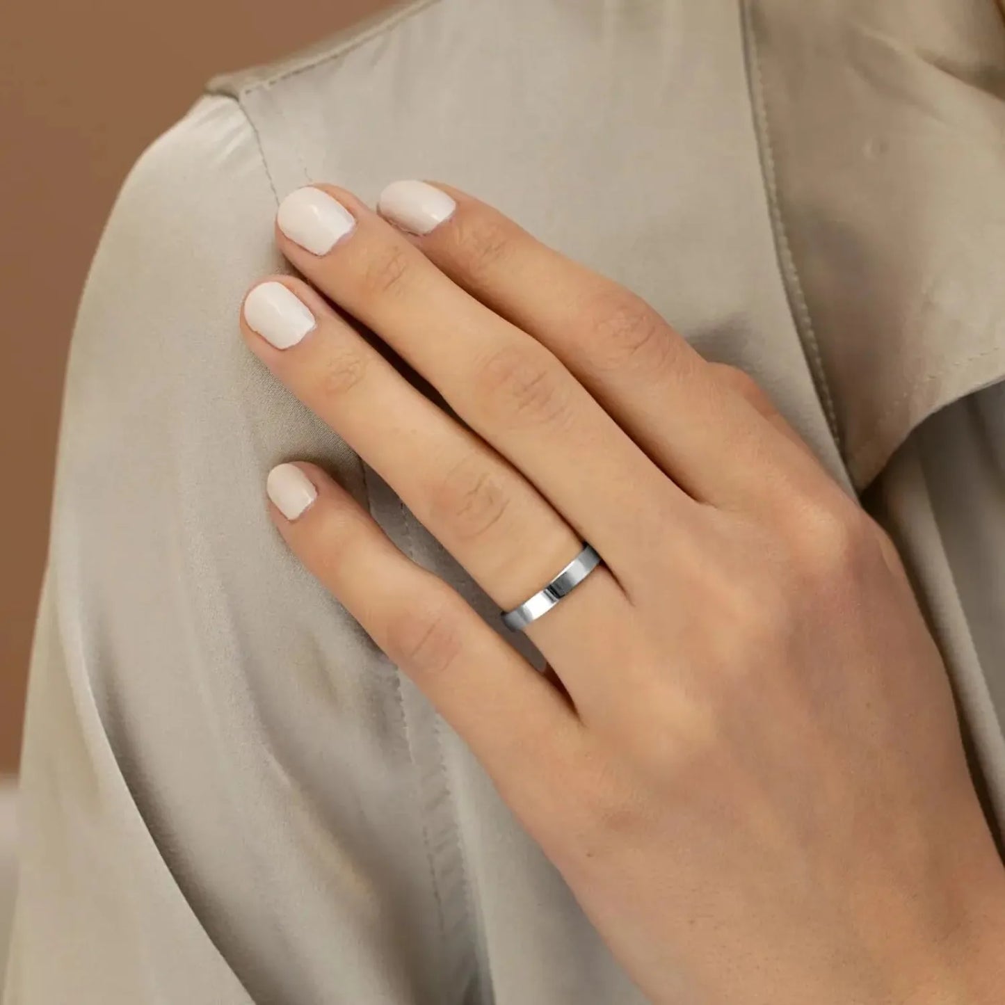 خواتم من الفضة الإسترلينية قابلة للتكديس - أشرطة رفيعة مطلية بالذهب الأبيض عيار 18 قيراطًا