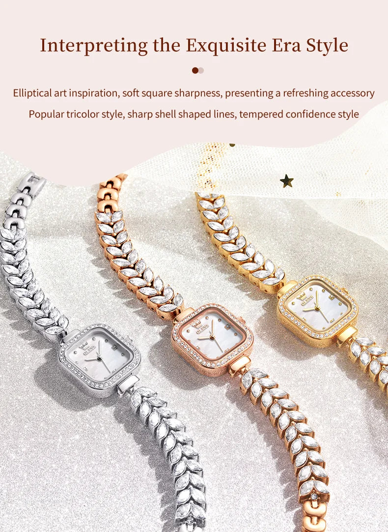 ساعة OLEVS 9987 النسائية - ساعة مربعة مقاومة للماء بسوار فولاذي