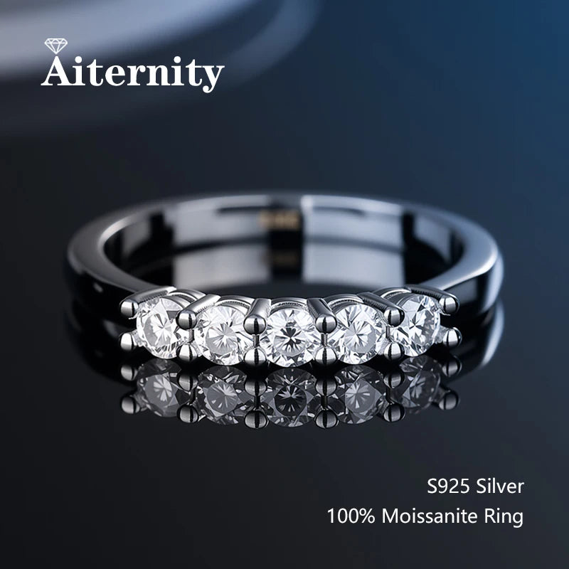 Alliance en moissanite - Bague assortie en argent 925 et diamants
