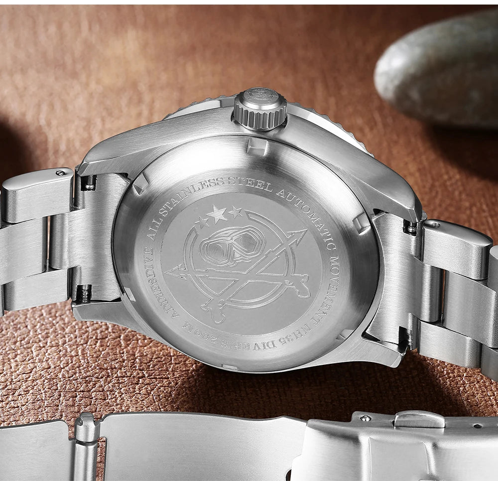 ساعة يد ADDIESDIVE Business Vintage Leather مقاومة للماء أوتوماتيكية ميكانيكية من الفولاذ للرجال ساعة كاجوال أوروبية أمريكية