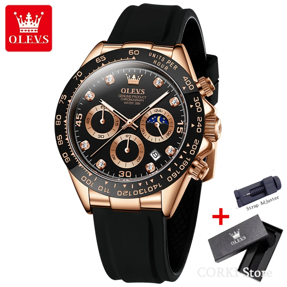 ساعة كوارتز فاخرة للرجال من OLEVS 2875 مقاومة للماء وتقويم رياضي ومؤقت ومضادة للصدمات ومضيئة للرجال