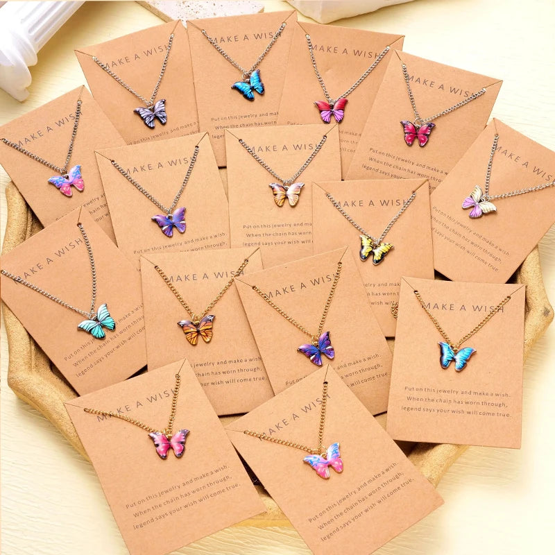 Colorful Butterfly Necklace Set - 5 Piece Boho Korean Style