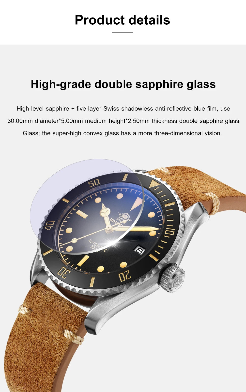 ساعة يد ADDIESDIVE Business Vintage Leather مقاومة للماء أوتوماتيكية ميكانيكية من الفولاذ للرجال ساعة كاجوال أوروبية أمريكية