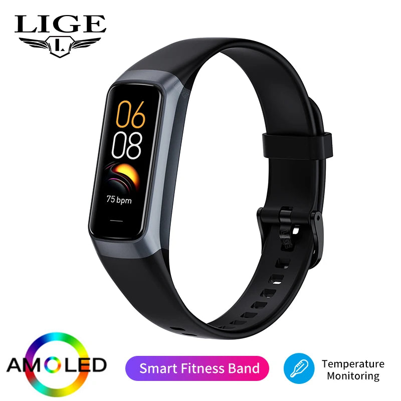 LIGE Smart Bracelet - 1.1" AMOLED Heart Rate Waterproof Body Temperature Tracker