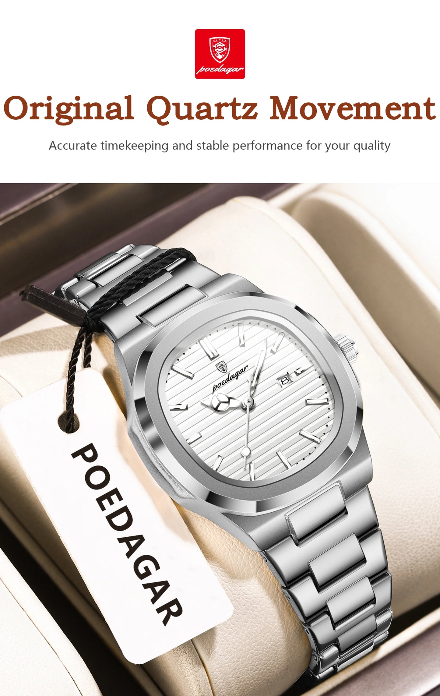 ساعة POEDAGAR النسائية - ساعة كوارتز فولاذية مضيئة مقاومة للماء
