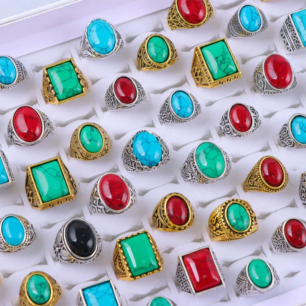 خواتم من الأحجار الطبيعية للبيع بالجملة - مجموعة من 10 إلى 50 قطعة بتصميم كلاسيكي مختلط