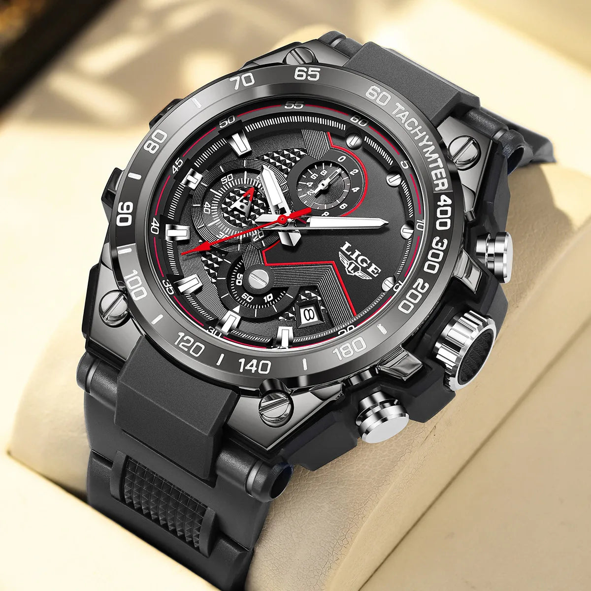 ساعة LIGE الجديدة للرجال متعددة الوظائف بحزام من السيليكون مقاومة للماء وتقويم مضيء وساعات كوارتز رياضية أنيقة للرجال