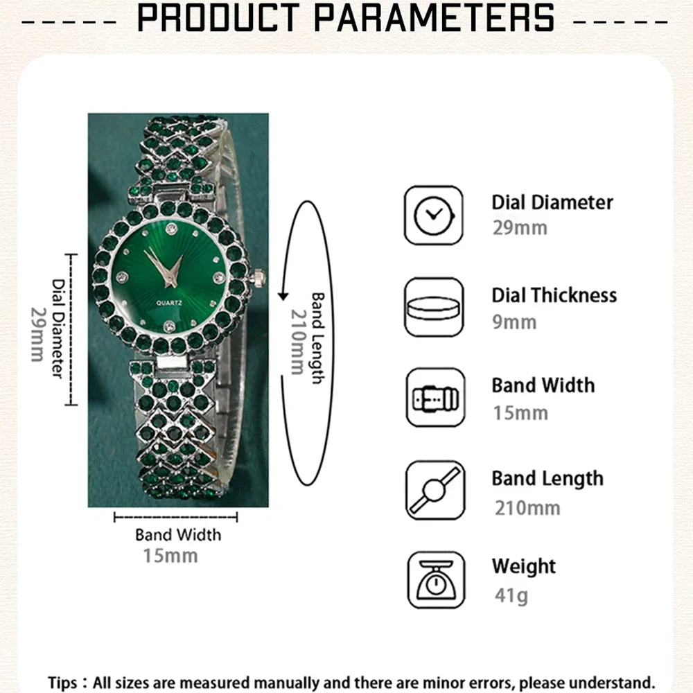 Women's Jewelry Watch Set - Heart Rhinestone Dress Watch with Jewelry