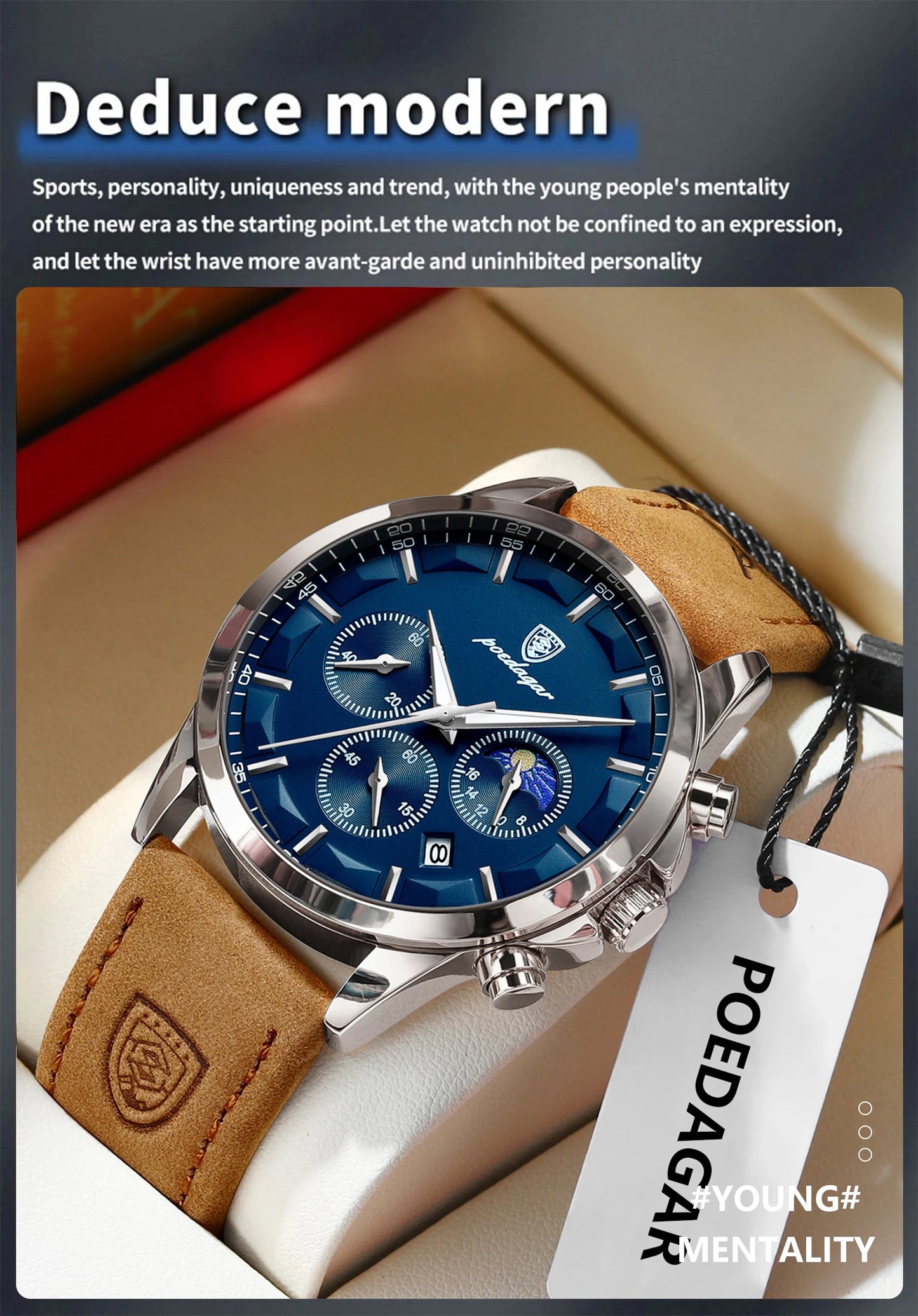 ساعة يد رجالية فاخرة من POEDAGAR مقاومة للماء كرونوغراف مضيئة مع تاريخ للرجال ساعة جلدية رياضية عسكرية كوارتز ساعات رجالية Reloj